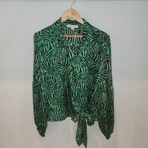 Michael Kors Womens Zebra Print Tie-Front Blouse XL